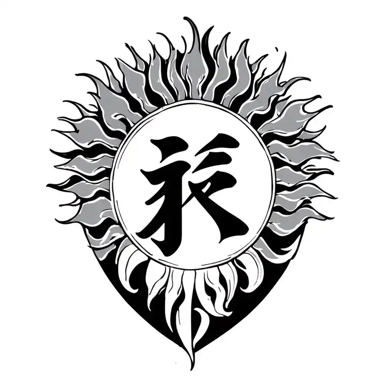 Put The Japanese Kanji Of Ki On My Right Shoulder With A Tribal Sun