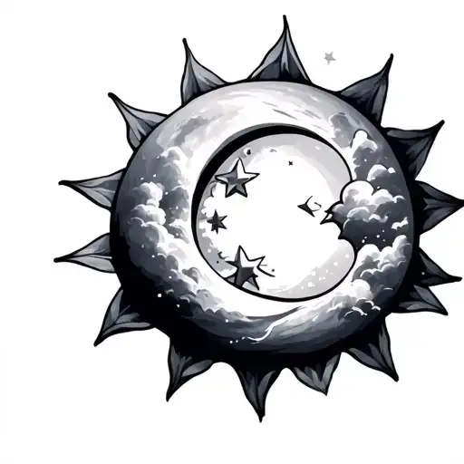 Sun Moon Star Filled Sky