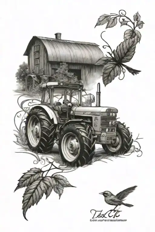 Massey Ferguson Tractor With Cardinal And Vines Intertwined