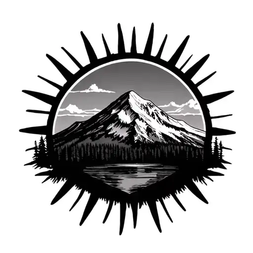 Mount Rainier With Zia Sign As Sun