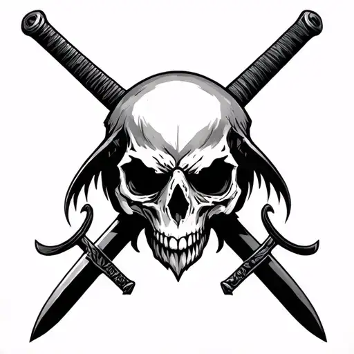 Raven Skull With Two Katanas