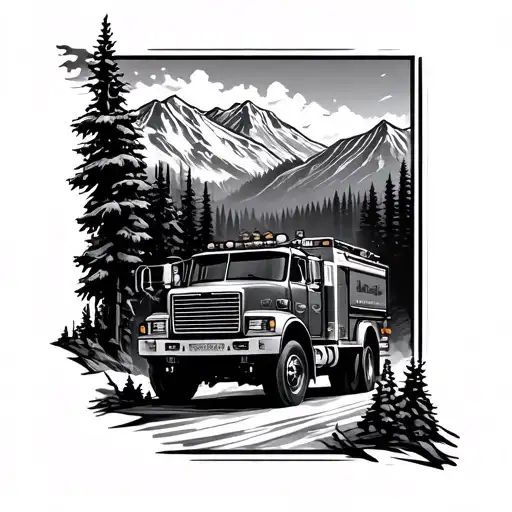 Mountain Road With Landmarks Of Firetruck Drums Mixed