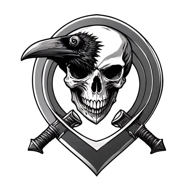 Raven Skull With Two Katanas Parallels