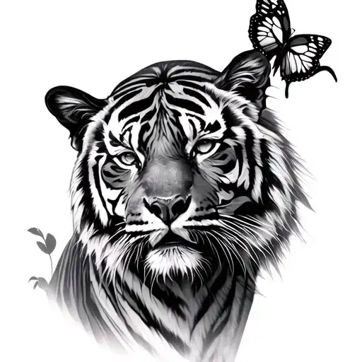 Tiger With Butterfly