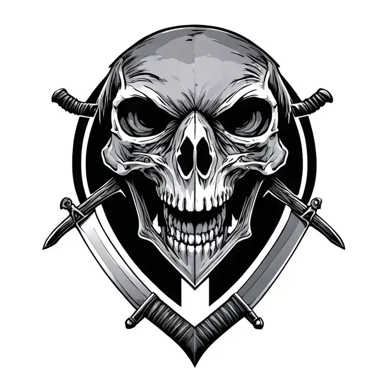 Raven Skull With Two Katanas Parallels