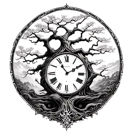 Clock Inside Of Tree Of Life Japanese Style