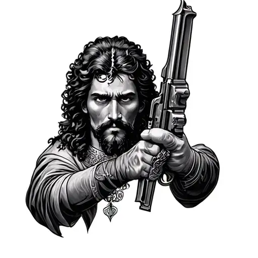 Saint Judas Tadeo Holding A Maverick 88 Shotgun