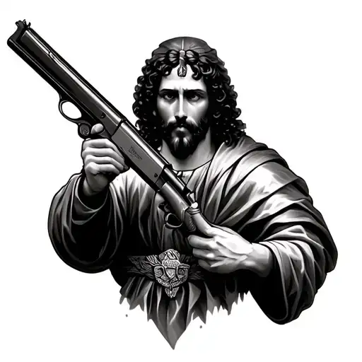 Saint Judas Holding A Shotgun