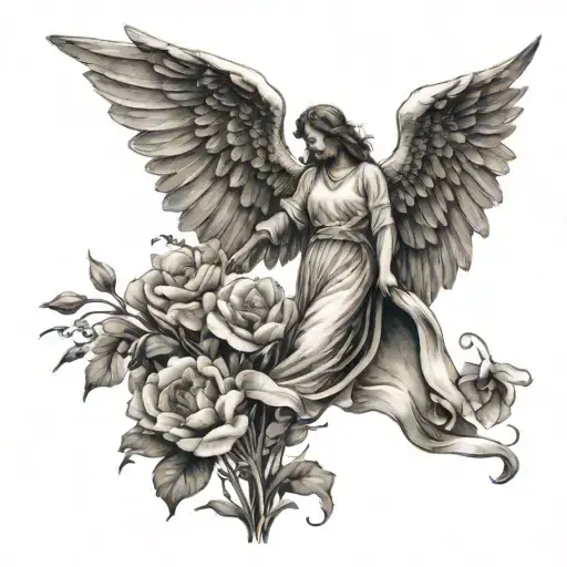 Angel Walking Through A Field Of Flowers