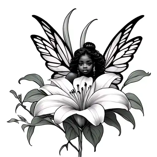 Lily Flower With An African American Fairy With Wings