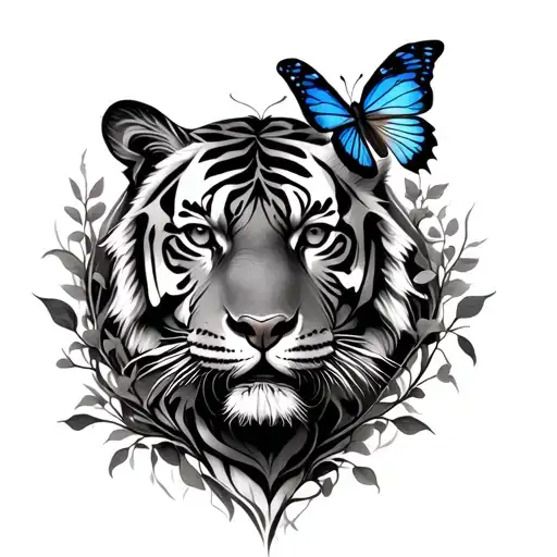 Tiger With Butterfly Wrapped Around With Vines