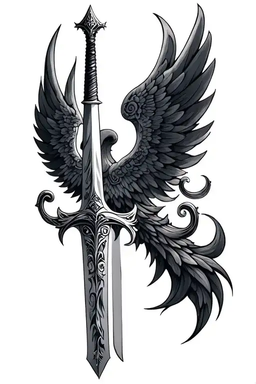 Sword With Wings Made From Symbols Representing The Client's