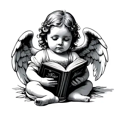 Baby Angel Holding Open Book