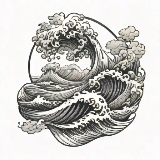 Wave In Front Of Sunset Sky