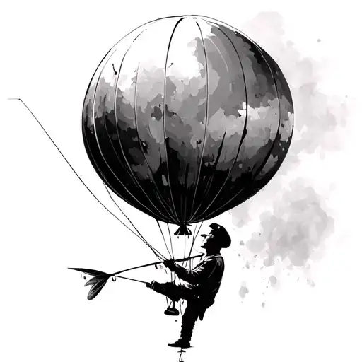 Man Fishing In Style Of Banksy Balloon Boy