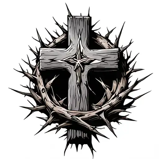 Wooden Cross Wrapped In Thorns