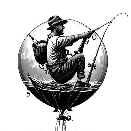 Man Fishing In Style Of Banksy Balloon Boy