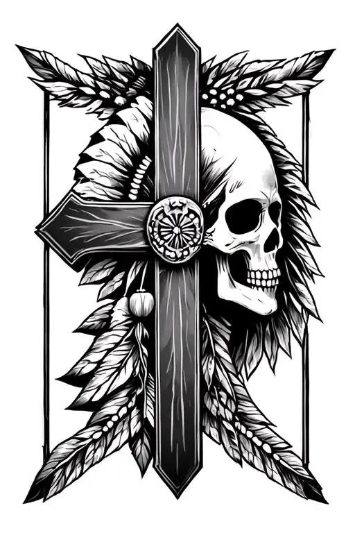 Cross With A Skelton Indian