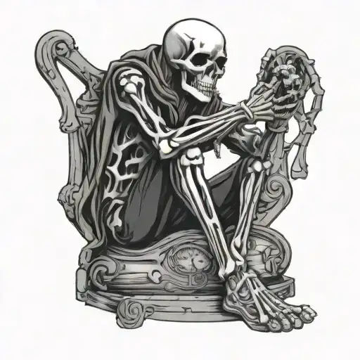 Skeleton Sitting Crossed Legs Looking At Watch