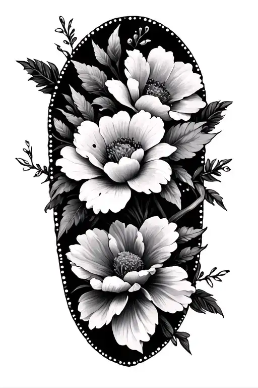 Upper Sleeve Tattoo With Flowers And Stitch Peaking Out