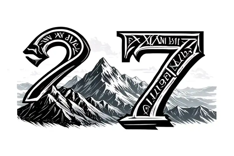 27 Written In Roman Numerals With A Mountain Landscape