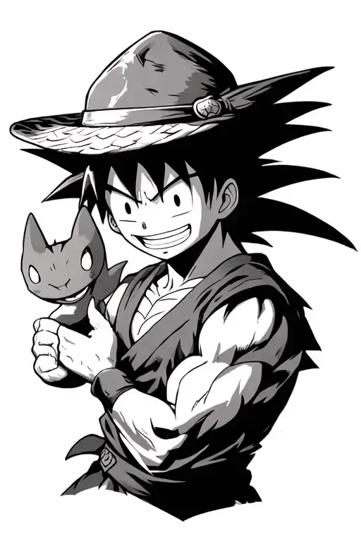 Straw Hat Luffy With Goku And Charizard