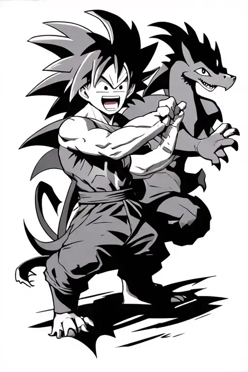 Gear 5 Luffy Fighting Goku And Charizard