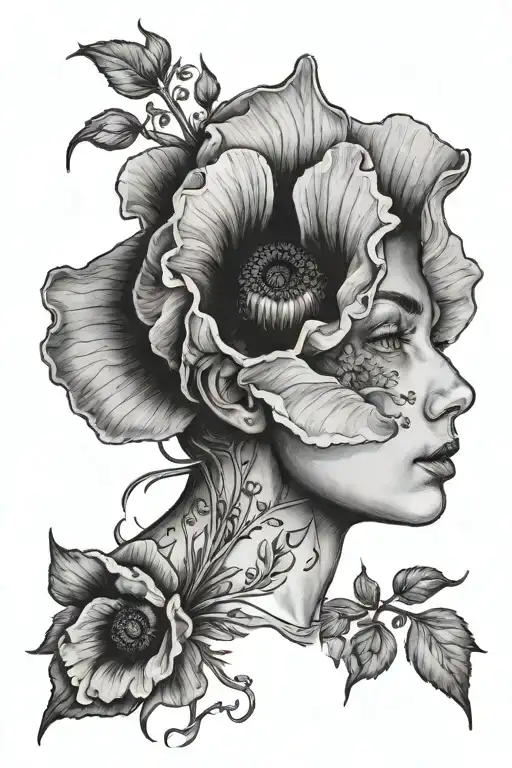 Baby Face With Poppy Flower And Daphodil