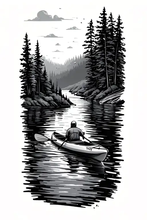 Simple Single Line Representing Journey On River With Kayak Wrapping Around Lower Arm