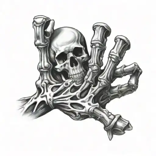 Human Turning Into A Skeleton Hand Holding