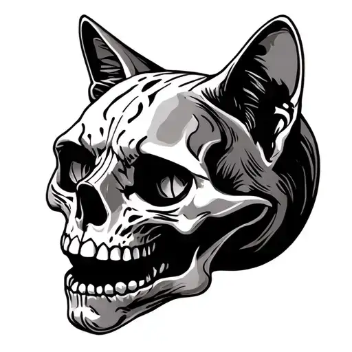 Cat Skull Line Art Gothic