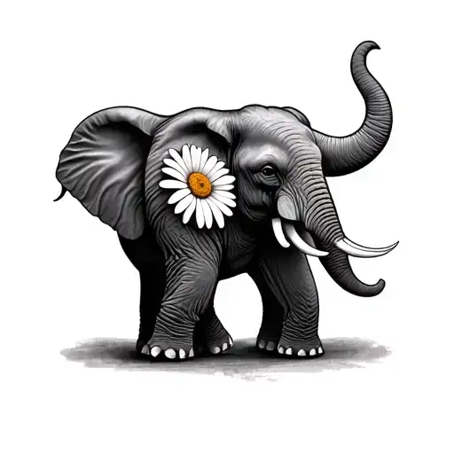 Elephant Outline With Half A Daisy
