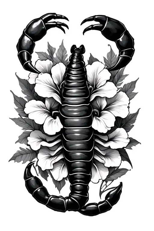 Scorpion With Hibiscus Flowers Intertwined