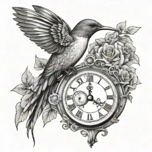 Roman Clock And Hummingbird