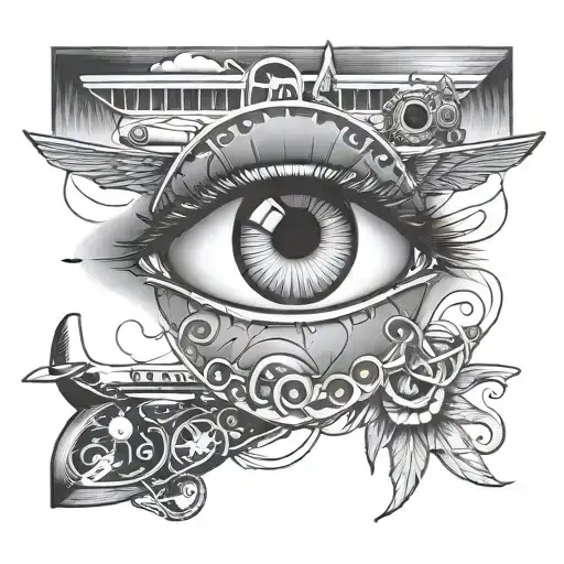 Eye Tattoo And Airplane