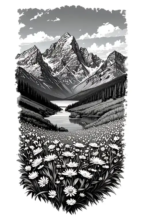 Grand Tetons With Valley Of Wildflowers