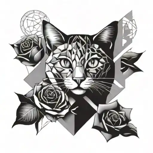 Abstract Geometric Design Incorporating Cat And Rose Elements