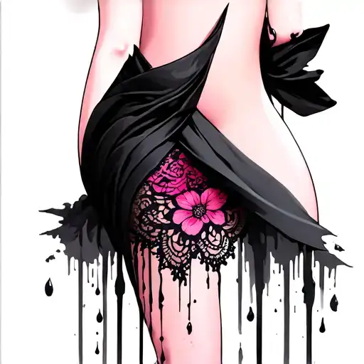 Pink With Lace Falling On The Thigh
