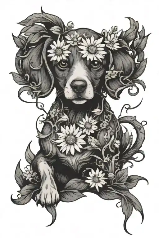 Daisies Growing Vine Wrapping Dog