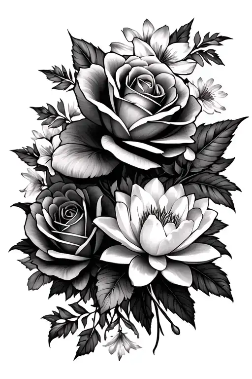 Flowers Blooming Roses And Water Lilly Flower Bouquet