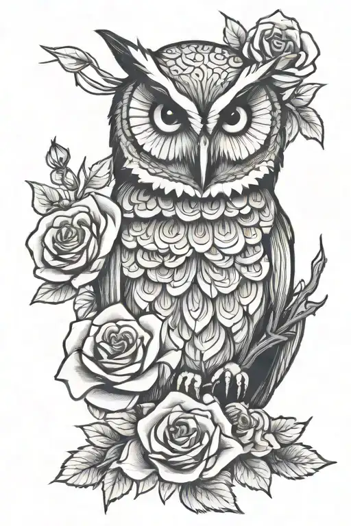 Cancer Ribbon Owl And Roses