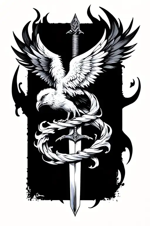 Fire Bird Wrapped Around Sword