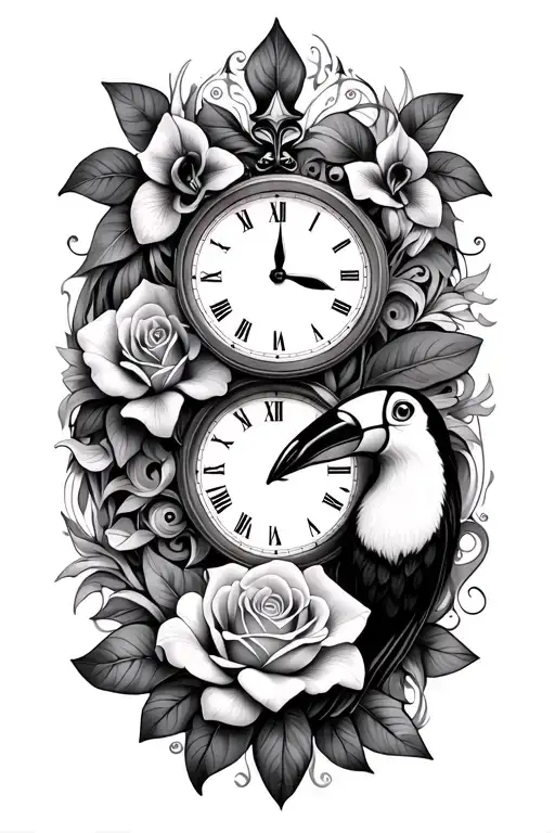 2 Clocks - Rose - Orchid - Toucan - Sainte Barbe - Fleur De Lys Connect With Tahitian Patterns