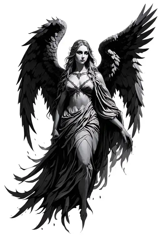 Dark Gothic Guardian Angel Fine Lines