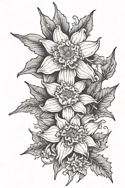 Daffodil And Holly Berrys Spine Tatto