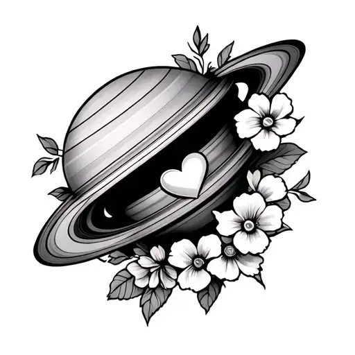 Broken Saturn With Flowers And A Heart