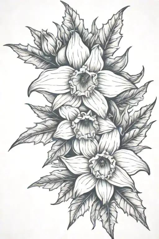 Daffodil And Holly Berrys Spine Tatto Design