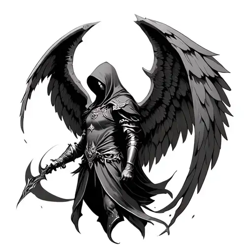 Hooded Arch Angel Warrior Guardian Fine Lines