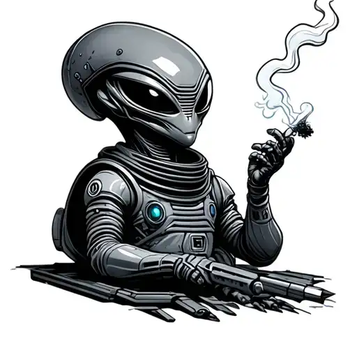 Alien Smoking Doobie In Spaceship