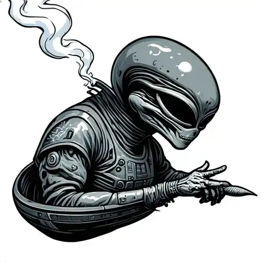 Alien Smoking Doobie In Spaceship